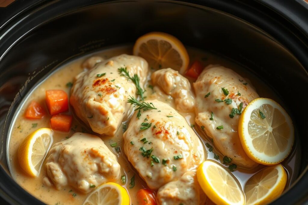 Creamy Lemon Garlic Butter Chicken in Slow Cooker Creamy Lemon Garlic Butter Chicken in Slow Cooker