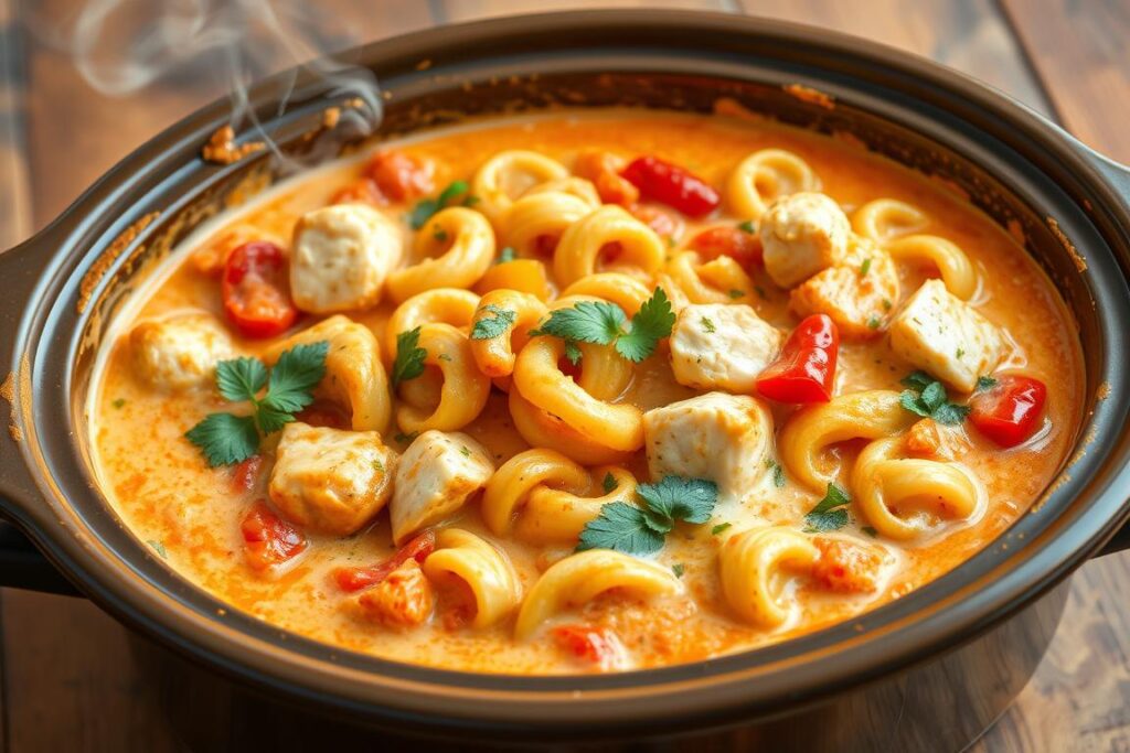 creamy crockpot chicken spaghetti